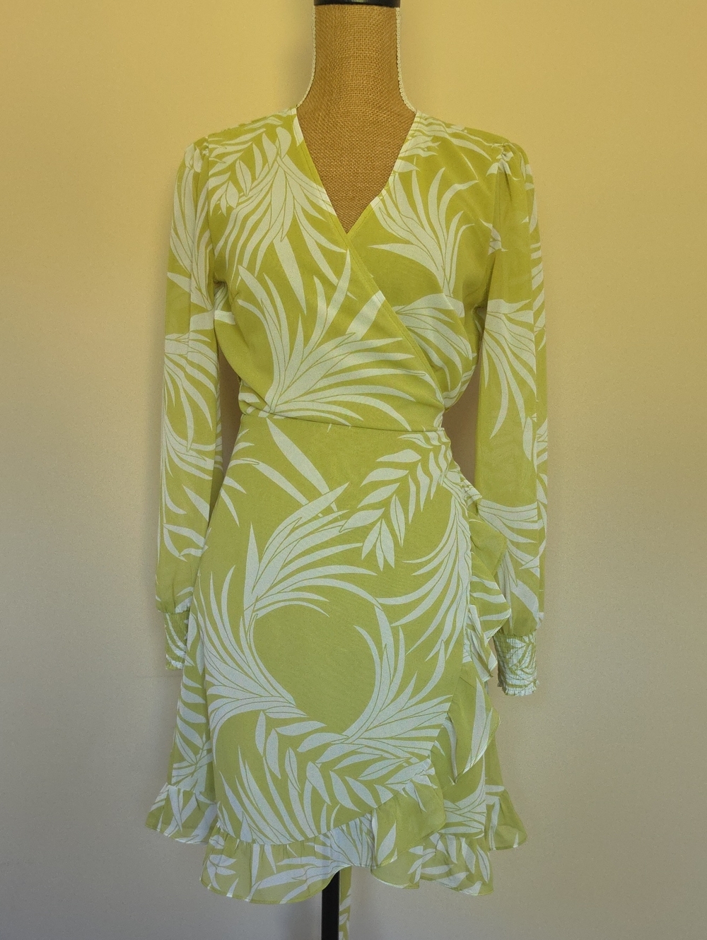 Bar III Lime Green & White Tropical Mini Wrap Dress